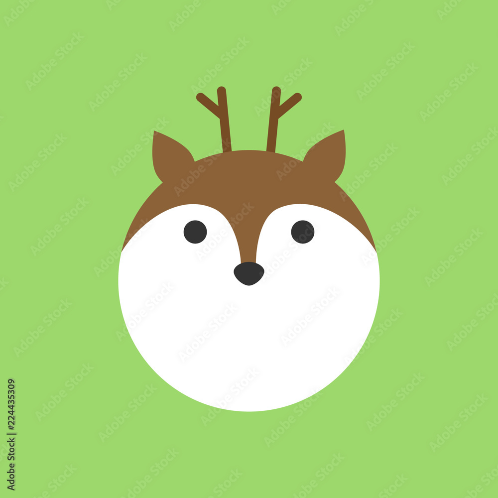 Cute deer round vector graphic icon. Red deer animal head, face illustration. Isolated on green background. Cute deer round vector graphic icon. Red deer animal head, face illustration. Isolated on green background.