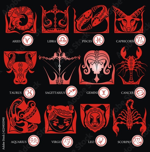 Set illustration with cartoon zodiac 
