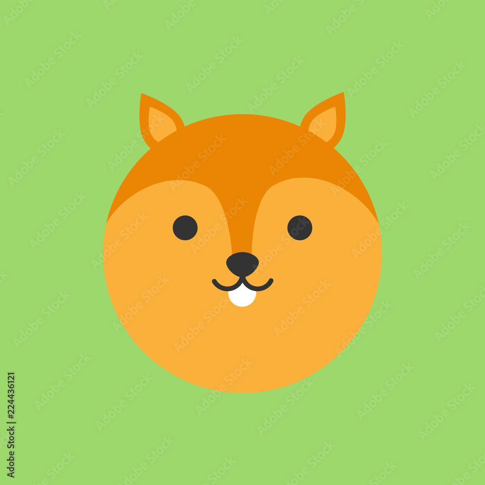 Cute squirrel round vector graphic icon. Red squirrel animal head, face illustration. Isolated on green background. Cute squirrel round vector graphic icon. Red squirrel animal head, face illustration. Isolated on green background.