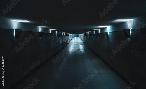 Underground passage with blue light