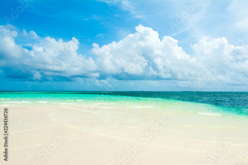 Beautiful landscape of clear turquoise Indian ocean, Maldives islands
