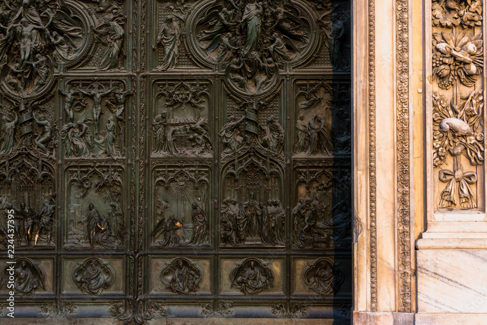 Details carved in an old bronze door