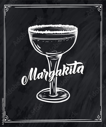 Lettering name of cocktail with glass. Template for card banner and poster for bar menu and restaurant