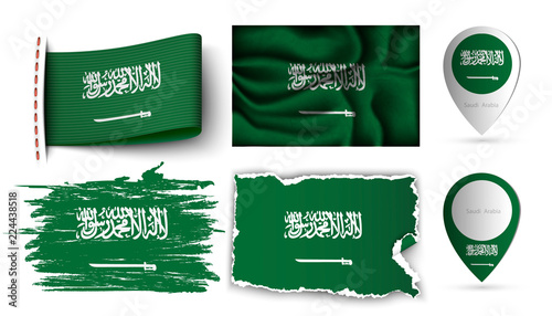 set of Saudi Arabia flags collection isolated