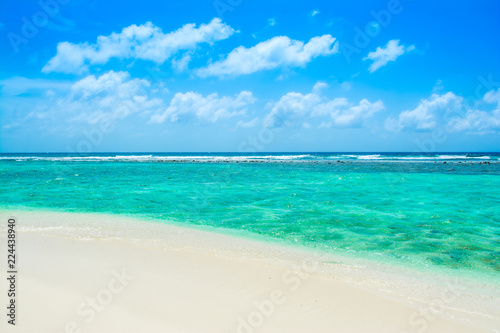 Beautiful landscape of clear turquoise Indian ocean, Maldives islands