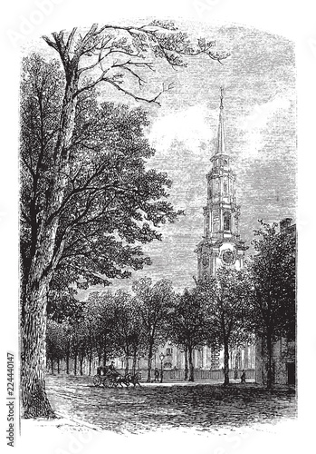 Presbyterian Church vintage illustration.