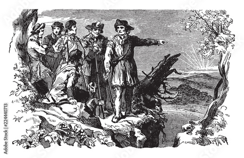 Daniel Boone's First Sight of Kentucky vintage illustration.