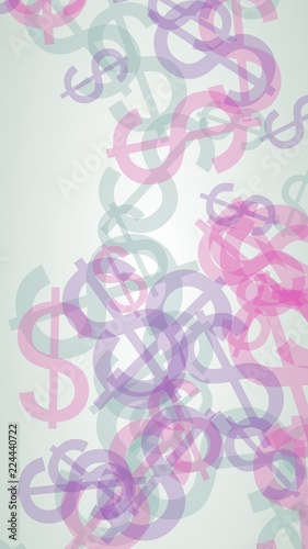 Multicolored translucent dollar signs on white background. Vertical image orientation. 3D illustration © Plastic man