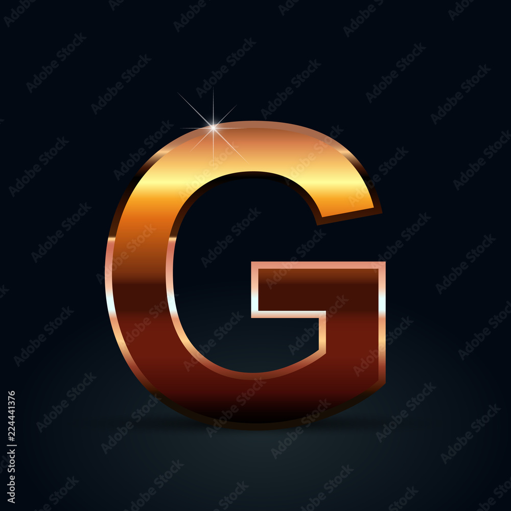 Bronze vector letter G uppercase isolated on black background