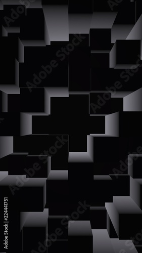Abstract dark elegant cube geometric background. Chaotically advanced rectangular bars. 3D Rendering  3D illustration