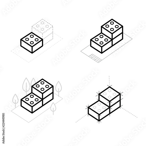 black thin line building toy logo. concept of small edifice, brickwork, compound, puzzle, project, collection. flat linear style trend modern brand design vector illustration, blocks icon, build, brick