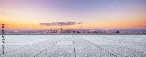 empty floor with modern cityscape in new york
