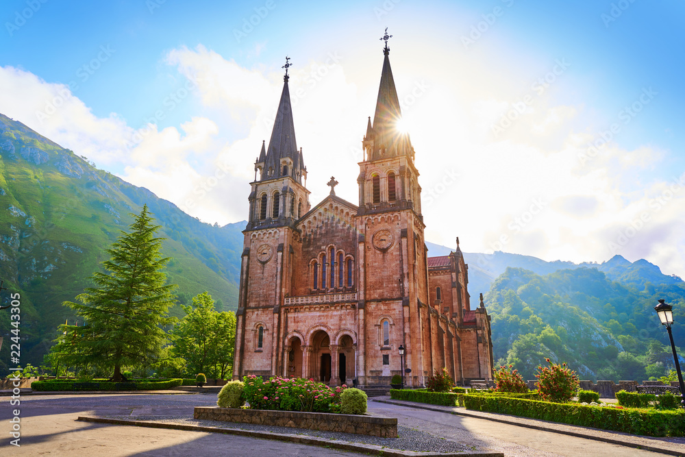 Covadonga Catholic sanctuary Basilica Asturias - obrazy, fototapety, plakaty 