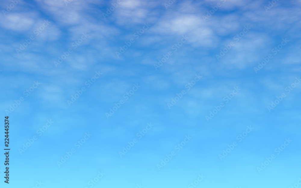 The bright sky in the morning. Blue sky background with white clouds. Cumulus white clouds in the clear blue sky. 3D illustration