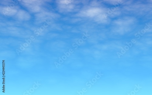 The bright sky in the morning. Blue sky background with white clouds. Cumulus white clouds in the clear blue sky. 3D illustration