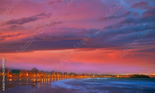 Gijon skyline sunset in San Lorenzo beach Asturias