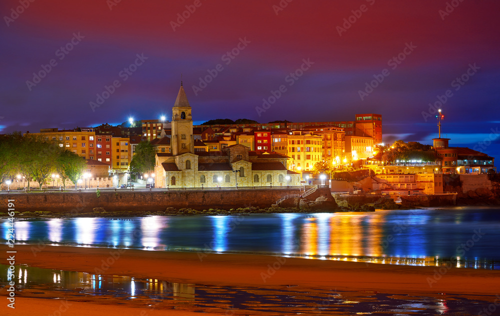 Gijon skyline sunset in San Lorenzo beach Asturias