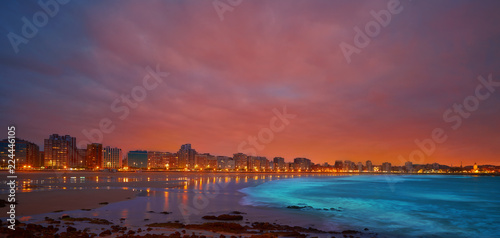 Gijon skyline sunset in San Lorenzo beach Asturias