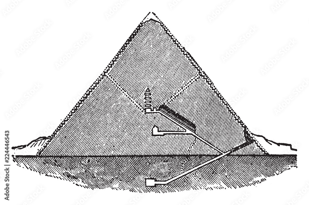 Great Pyramid Section, Pyramid of Cheops, vintage engraving. Stock ...