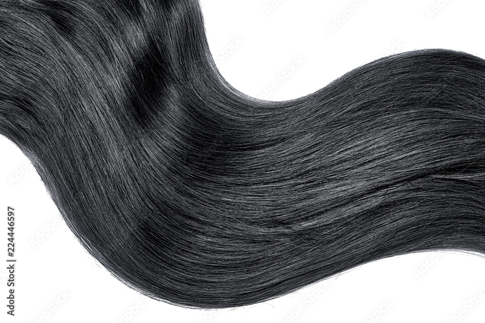 Curl of natural black hair on white background. Wavy ponytail Stock Photo |  Adobe Stock