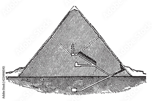 Great Pyramid Section, Pyramid of Cheops, vintage engraving.
