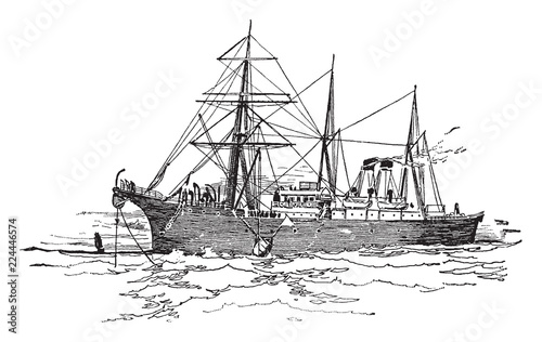The Faraday Laying the Atlantic Cable, vintage illustration.