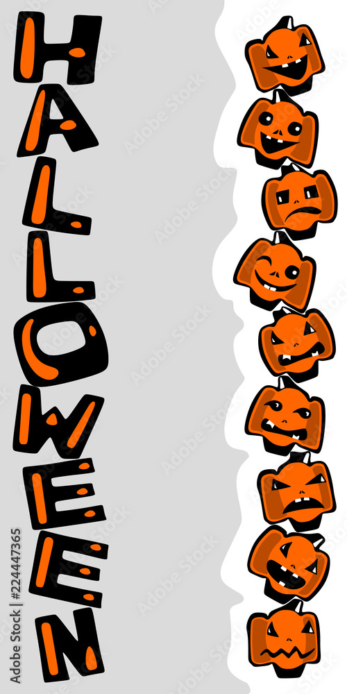 background of halloween, vertical inscription and pyramid of pumpkins with different emotions, one on top of another. cartoon, comic style for cards, invitations,flyers,posters, announcements,coupon background of halloween, vertical inscription and pyramid of pumpkins with different emotions, one on top of another. cartoon, comic style for cards, invitations,flyers,posters, announcements,coupon