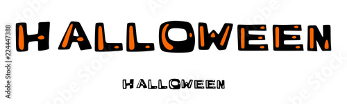 Halloween, isolated inscription in black and orange colors, carelessly drawn style. lattering