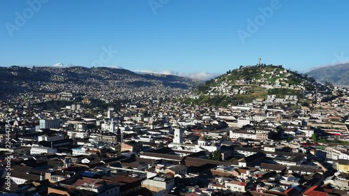 View over Old Town towards El Panecillo Hill, Quito, Pichincha Province, Ecuador