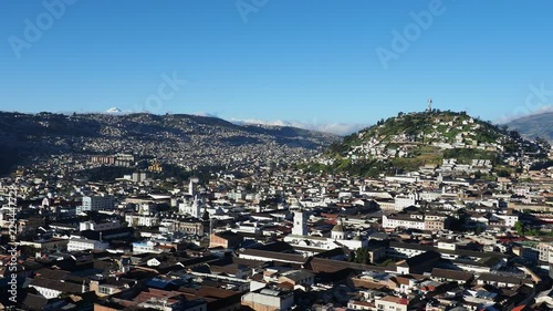 View over Old Town towards El Panecillo Hill, Quito, Pichincha Province, Ecuador