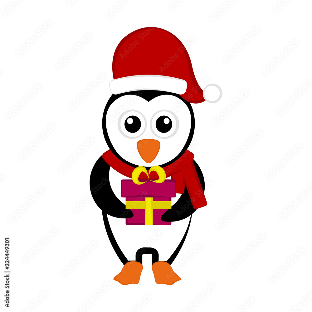 Christmas penguin character holding a present Christmas penguin character holding a present