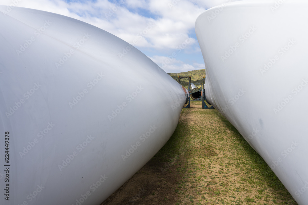 Stored aerodynamics Wind Energy blades for O&M reparing at a Wind Energy Farm in Chile Stored aerodynamics Wind Energy blades for O&M reparing at a Wind Energy Farm in Chile