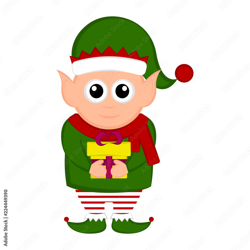 Christmas elf character holding a present Christmas elf character holding a present