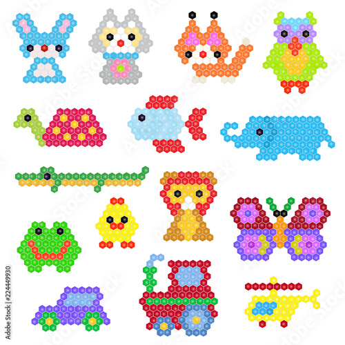 Mosaic animal vector animalistic abstract character cat and car in kids game illustration childish set of toys owl or butterfly isolated on white background