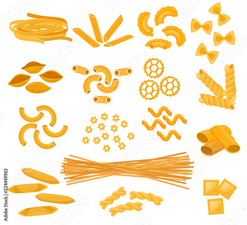 Pasta vector cooking macaroni and spaghetti and macaronic ingredients of italian cuisine illustration set of traditional food in Italy isolated on white background