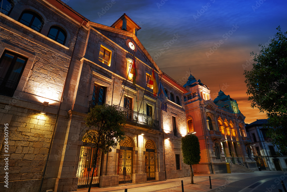Llanes City town hall sunset in Asturias Spain
