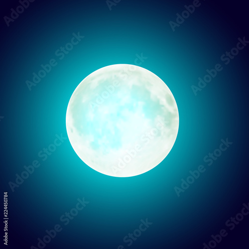 Full moon over blue night sky background