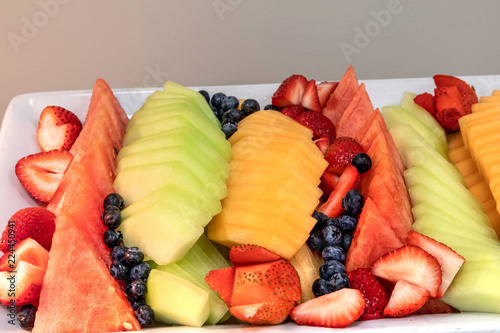 Canvas Print Fresh fruit platter including watermelon, cantaloupe, honeydew melon