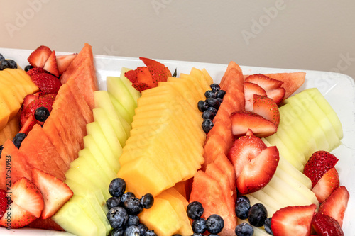 Fresh fruit platter including watermelon, cantaloupe, honeydew melon