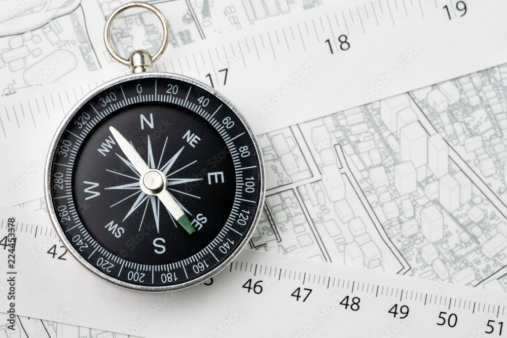 View Into The Distance Compass Map of property or real estate location, direction, navigation and ...