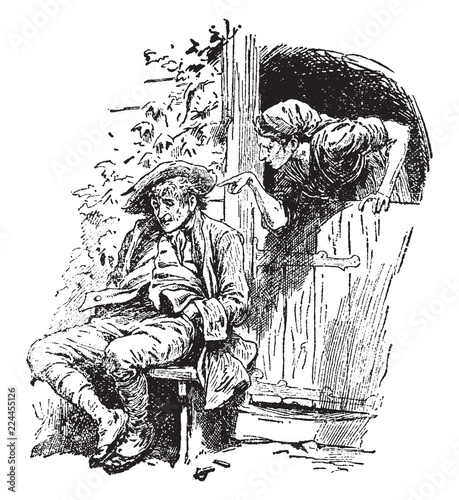 Couple Arguing, vintage illustration