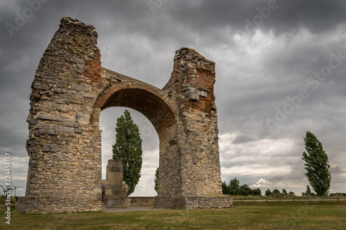 Heathens' Gate in Petronell Carnuntum on a stormy, cloudy day photo