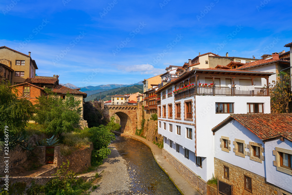 Potes river Quiviesa Deva a Cantabria village Spain