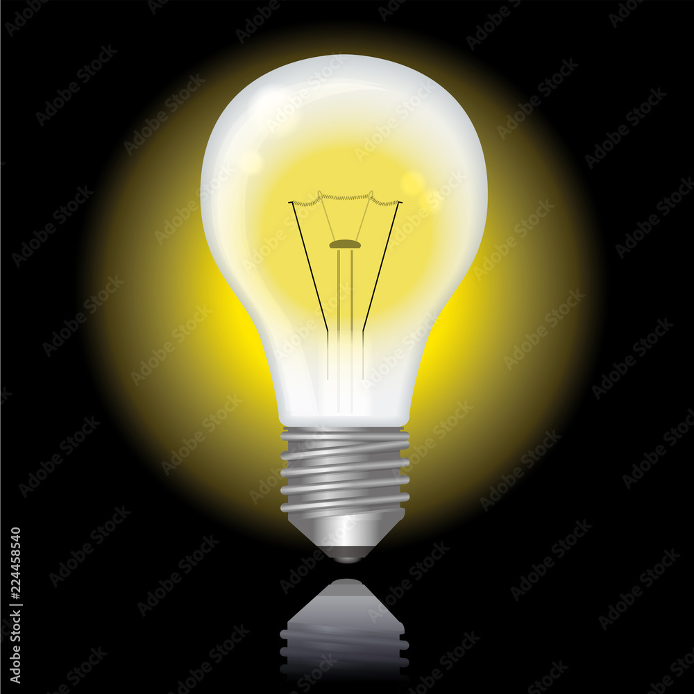 光る電球のイラスト 黒背景 Light Bulb Illustration Stock Vector Adobe Stock
