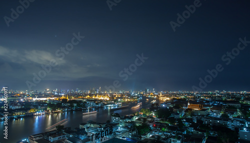 Chao Phraya River  Bangkok at night  overlooking the Grand Palace.