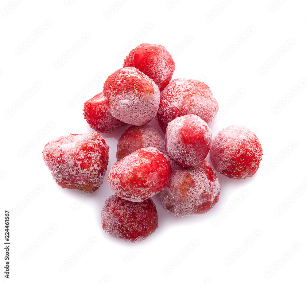 handful of frozen strawberries isolated on white background handful of frozen strawberries isolated on white background