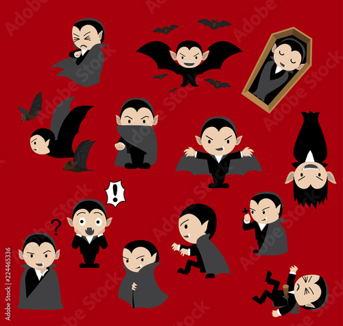 Cute Dracula Cartoon Red Background Vector Illustration