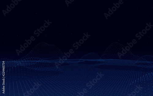 Big data network visualization concept. Digital music industry, abstract science vector background. Virtual flow big binary data visualization illustration