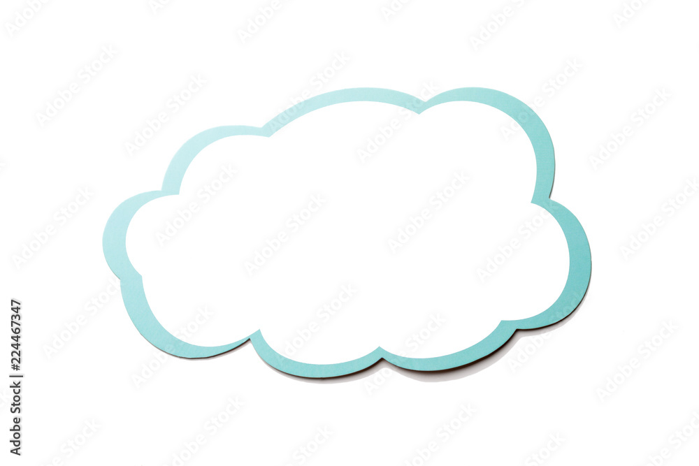 Speech bubble as a cloud with blue border isolated on white background. Copy space