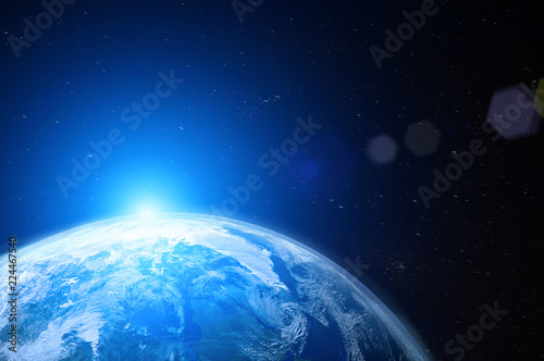 Fototapeta Naklejka Na Ścianę i Meble -  View of blue planet Earth in space during sunrise,  elements of this image furnished by NASA ,3D rendering